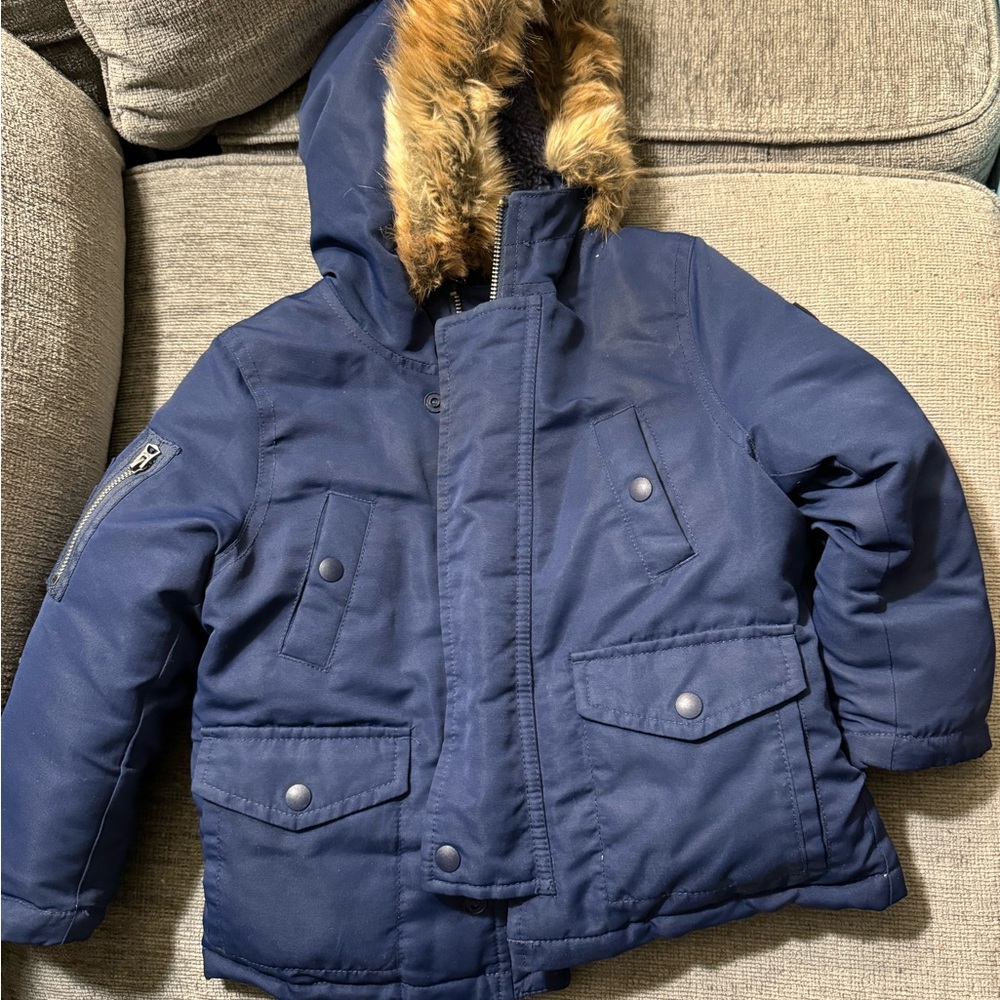 Polo Toddler Navy Blue Coat with fur hood for the winter. Excellent condition!
